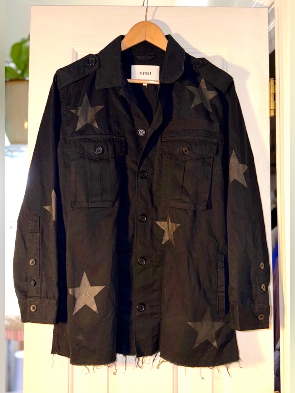 Pistola Camilo Midnight Honor Black Star Print Military Utility Jacket M